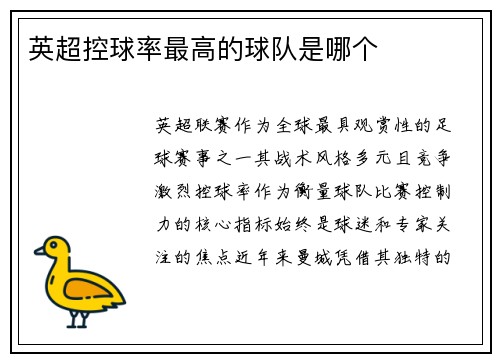 英超控球率最高的球队是哪个