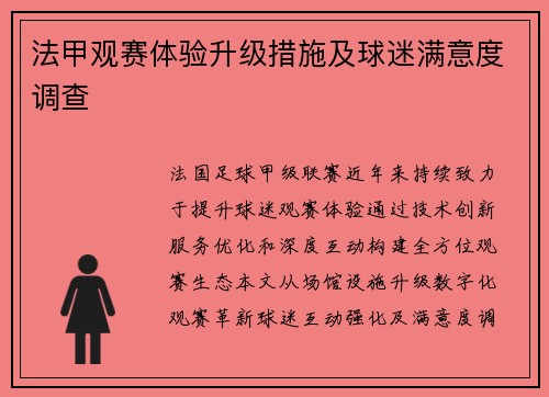 法甲观赛体验升级措施及球迷满意度调查